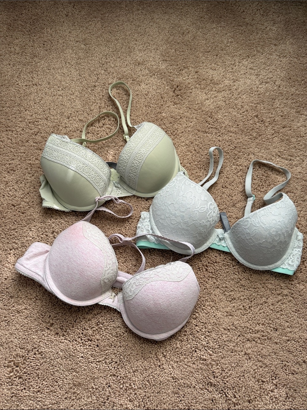 Aerie Bridget Lace Push-Up Bra Set - Pink, mint & yellow 32B